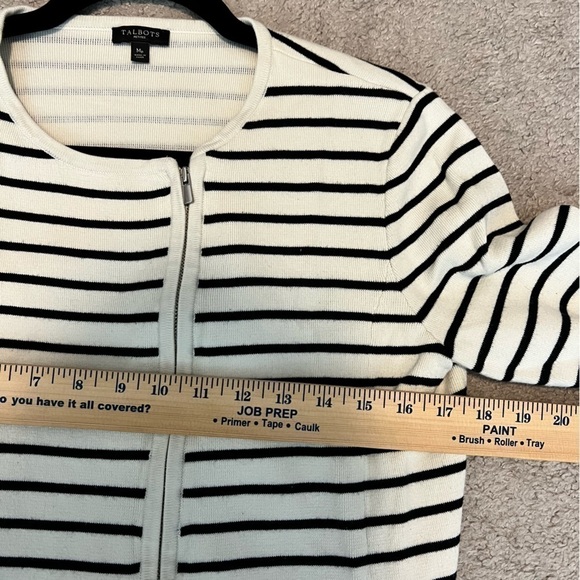 Talbots cream and black stripe full zip up cardigan womens size medium petite - Picture 6 of 7